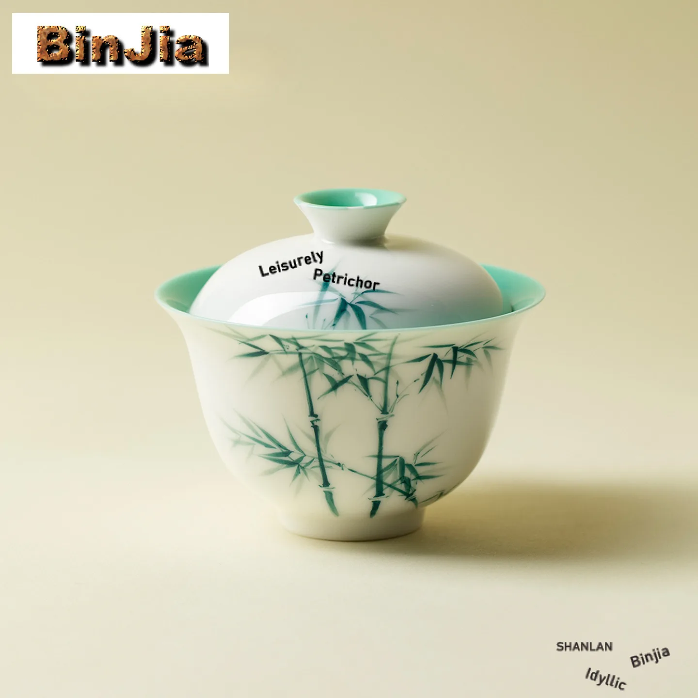 130ml Hand-painted Green Bamboo Gaiwan Traditional Tea Tureen Tea Bowl With Lid Kit Tea Brewing Cover Bowl Tableware Collection
