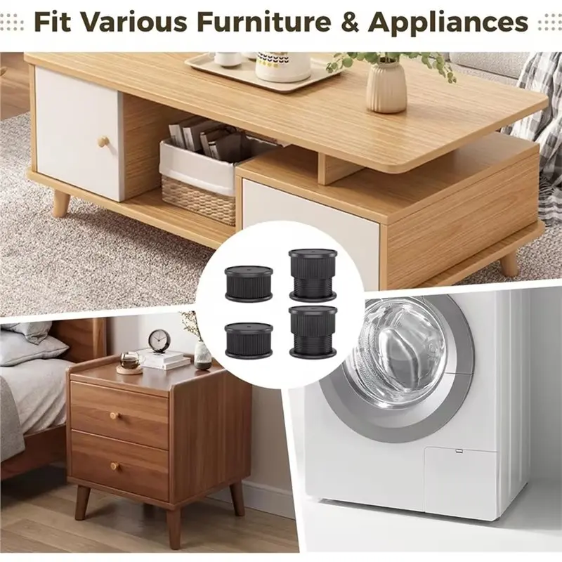 No Drilling Required 4 Pcs Adjustable Support Legs With Noise Reduction And Non-Slip Shock Absorbing Base For Furniture