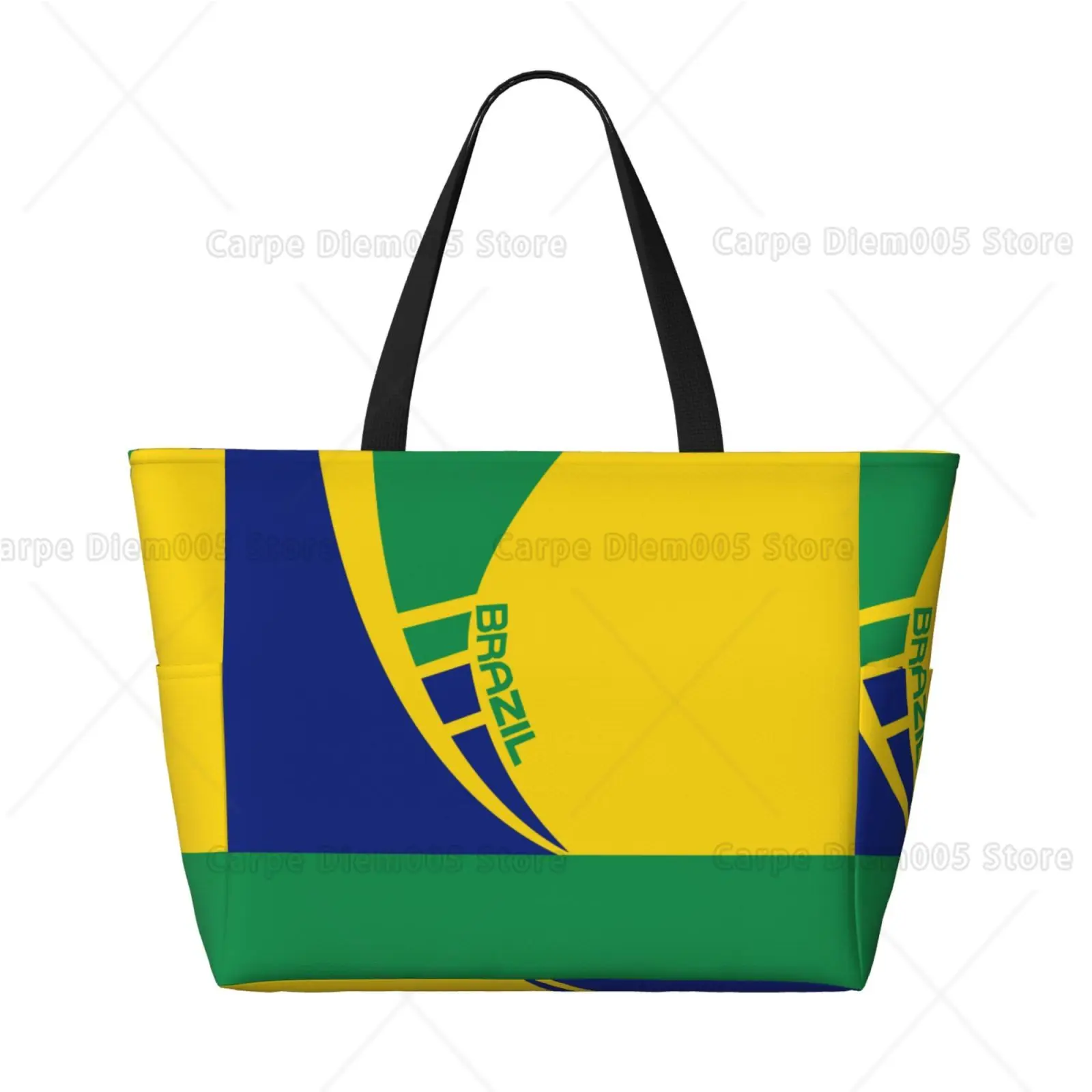 Brazil Flag Beach Bag Sandproof Large Capacity Beach Travel Bag Pool Travel Swim Grocery Tote Bag with Cuo Holder