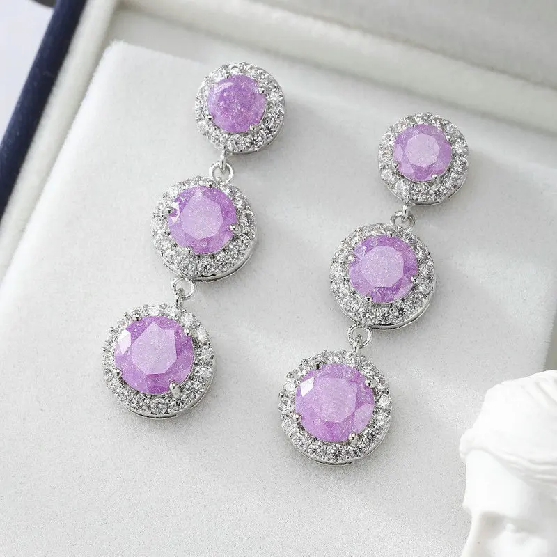 

Bilincolor Fashion Purple Round Cubic Zirconia Earring for Women