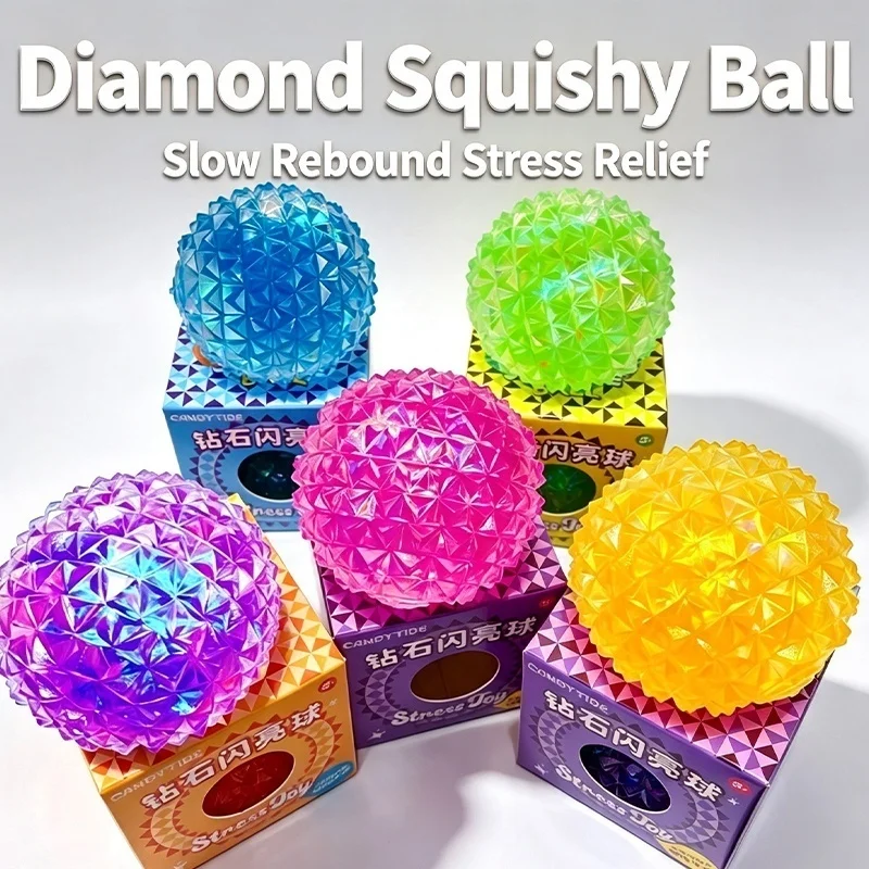 Clear Multicolor Diamond Spiky Squishy Ball Maltose Flexible Stress Toy Slow Rebound Squeeze Anxiety Relief Calm Down Fidget Toy