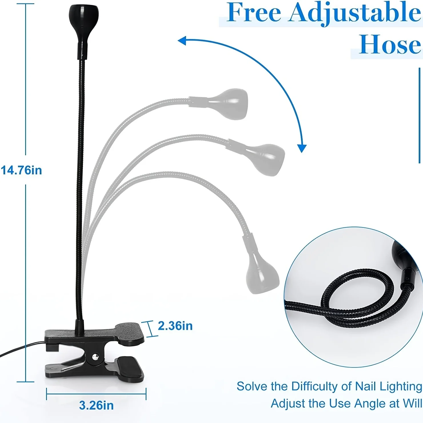 Lampu Ultraviolet Led Clip-On, lampu UV tabung logam fleksibel USB Mini lampu UV Gel Curing lampu meja pengering kuku untuk seni kuku DIY