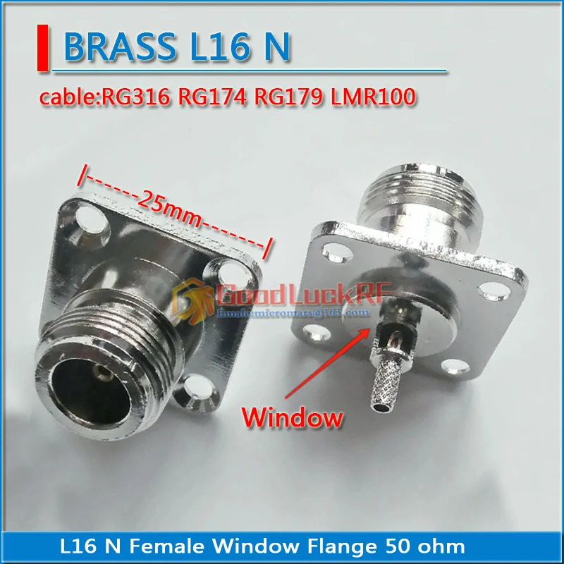 

1 Pcs Connector N Female Window With 4 Hole Flange Panel Chassis Mount Crimp for RG316 RG174 RG179 LMR100 Cable RF Coax Adapters