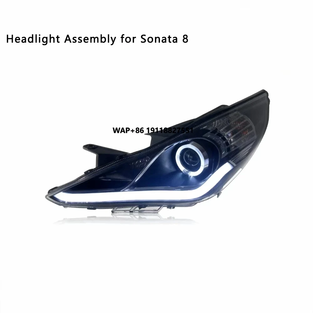 LED Headlight Assembly for Sonata 8 with LED Angel Eye Daytime Running Light Bifocal Lens Xenon Headlights 12V 6000K New