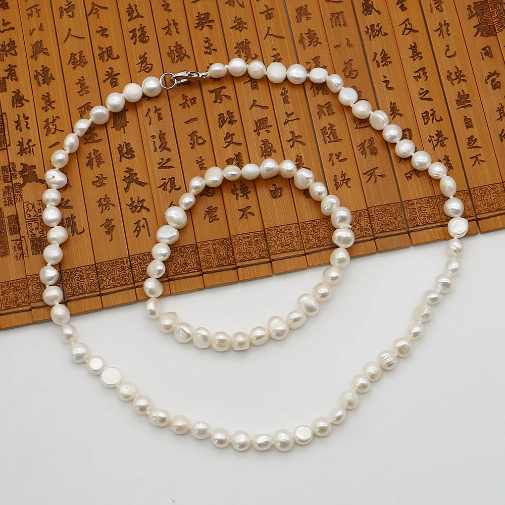 

6-7mm White Natural Baroque Freshwater Pearl With Silver Lobster Clasp Design Necklace And Bracelet Jewelry Set For Gift Giving