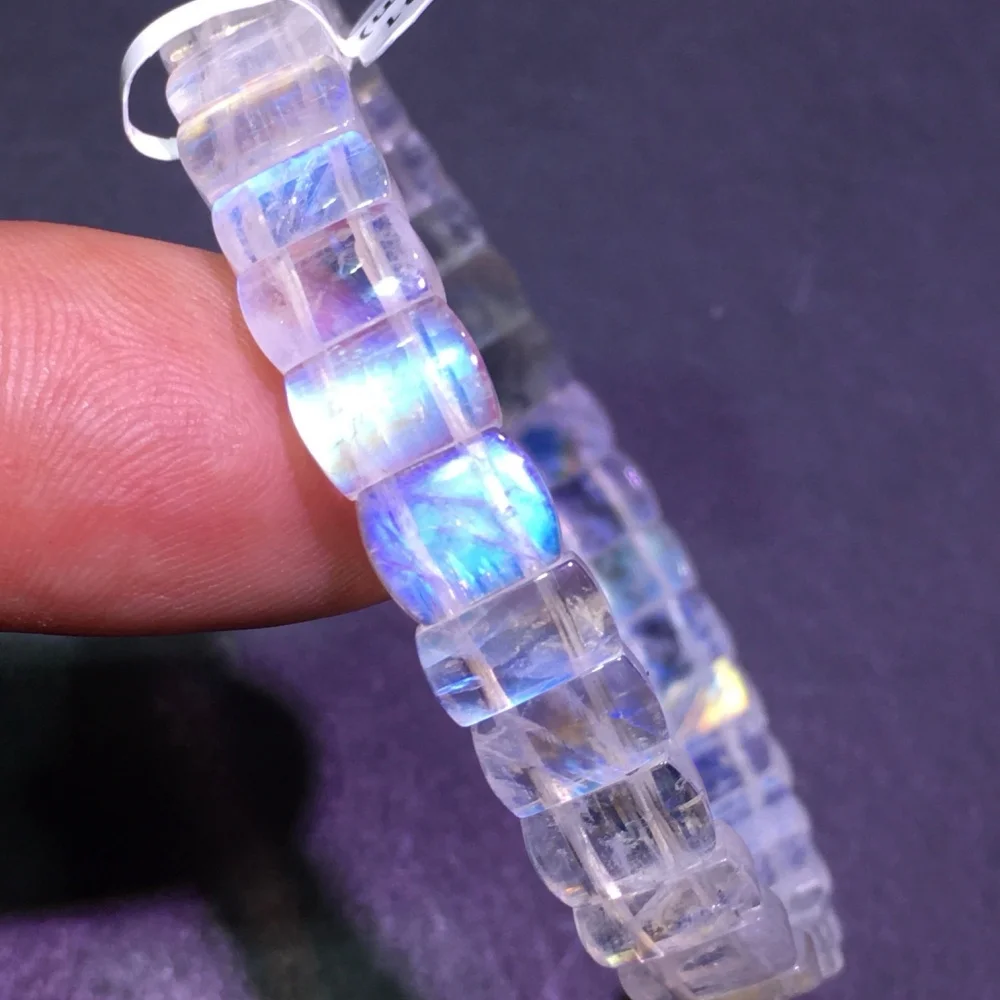 1PCS 9mm Natural Blue Moonstone Bangle Women's Reiki Healing Crystal Jewelry Strand Bangles Female Gift