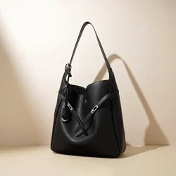 Genuine leather shoulder handheld large underarm bag fall winter luxury designer bucket bag for women new