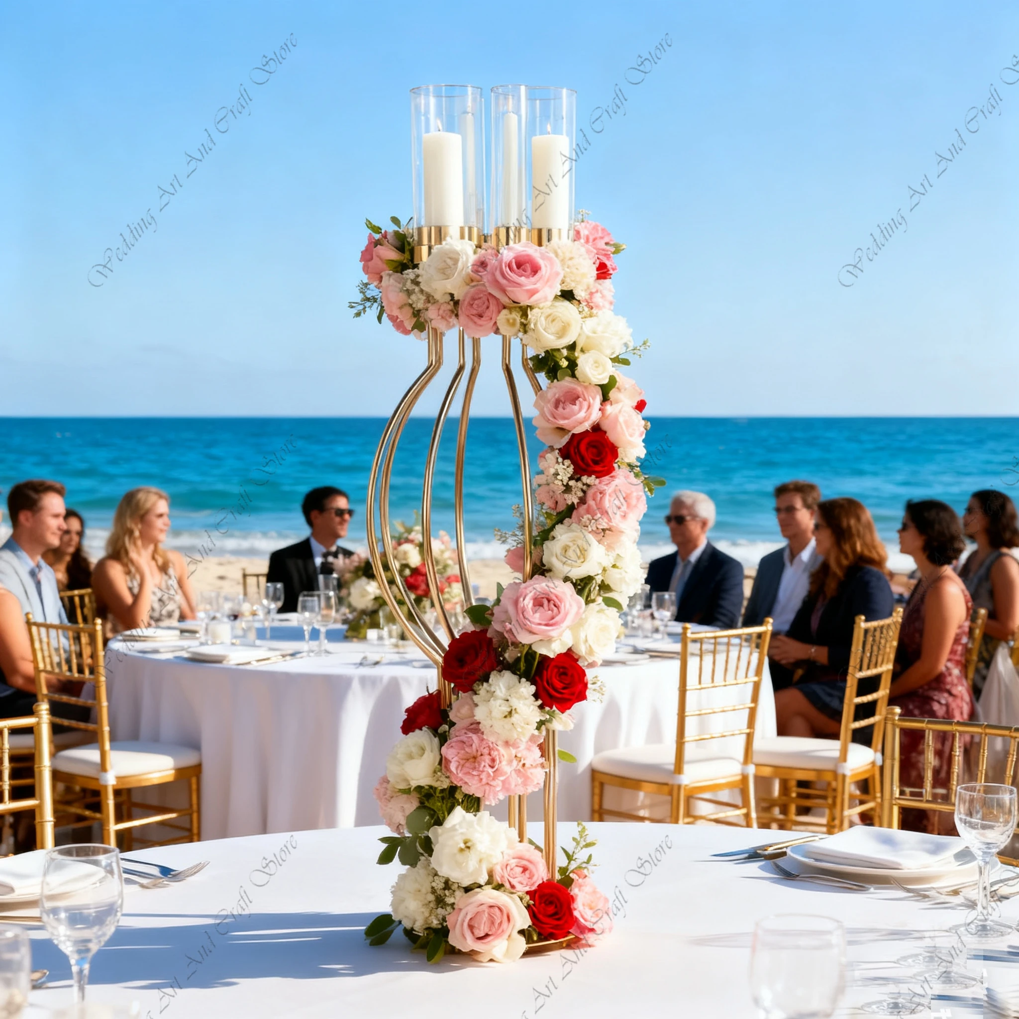 10pcs 125cm Tall f30 8-Arm Candelabra Iron Candle Holders Wedding Table Centerpieces Acrylic Flower Stand Candle Lanterns ivy189