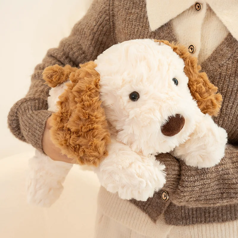 

Cute Brown White Dog Plush Toy Soft Fluffy Stuffed Puppy with Curly Fur Doll Lovely Dog Plushies Birthday Gift For Girl