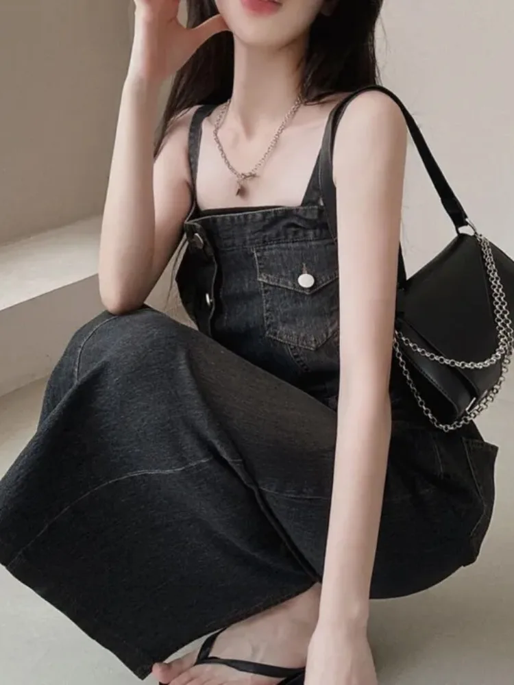 Vintage Chic Summer Age-Defng Lungo Strapl Denim Dr Donna Faionable Design unico Pendolarismo Sle Or Sve Dr