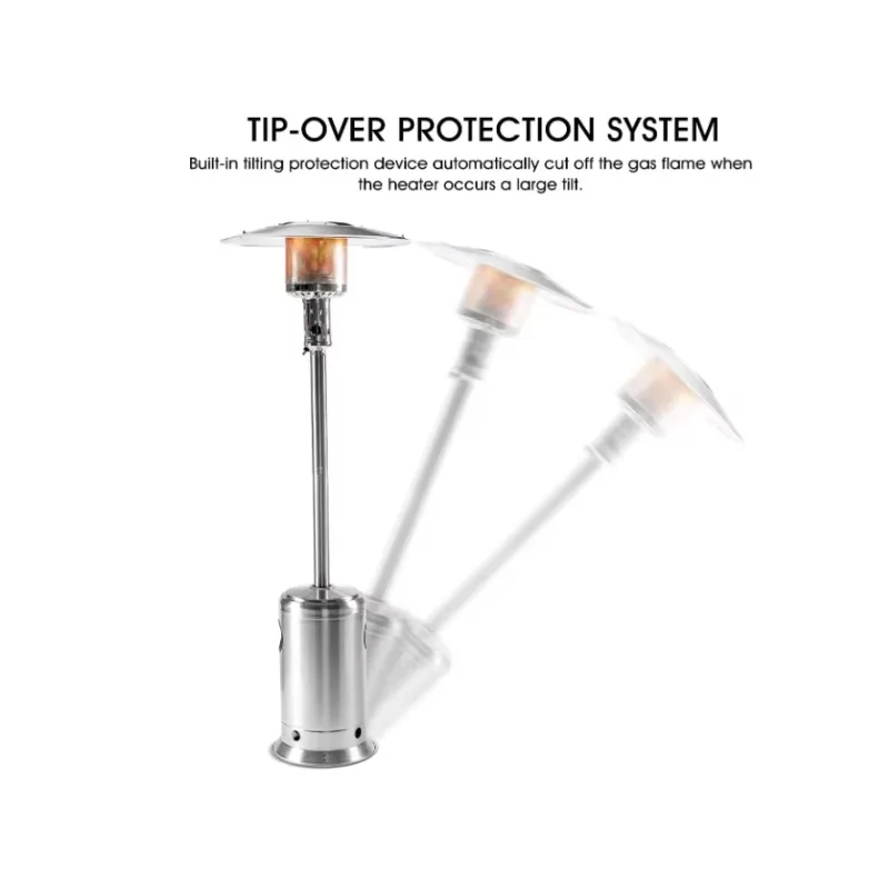 Modern Stainless Steel Patio Heater With Wheels And Piezo Ignition-Portable Outdoor Gas Propane Heater Powder Coated