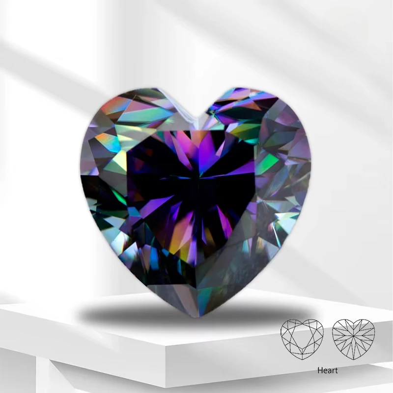

Moissanite Gemstone Rainbow Green Color Heart Cut GRA Certified Lab Grown Diamond for DIY Ring Necklace Earrings Main Materials