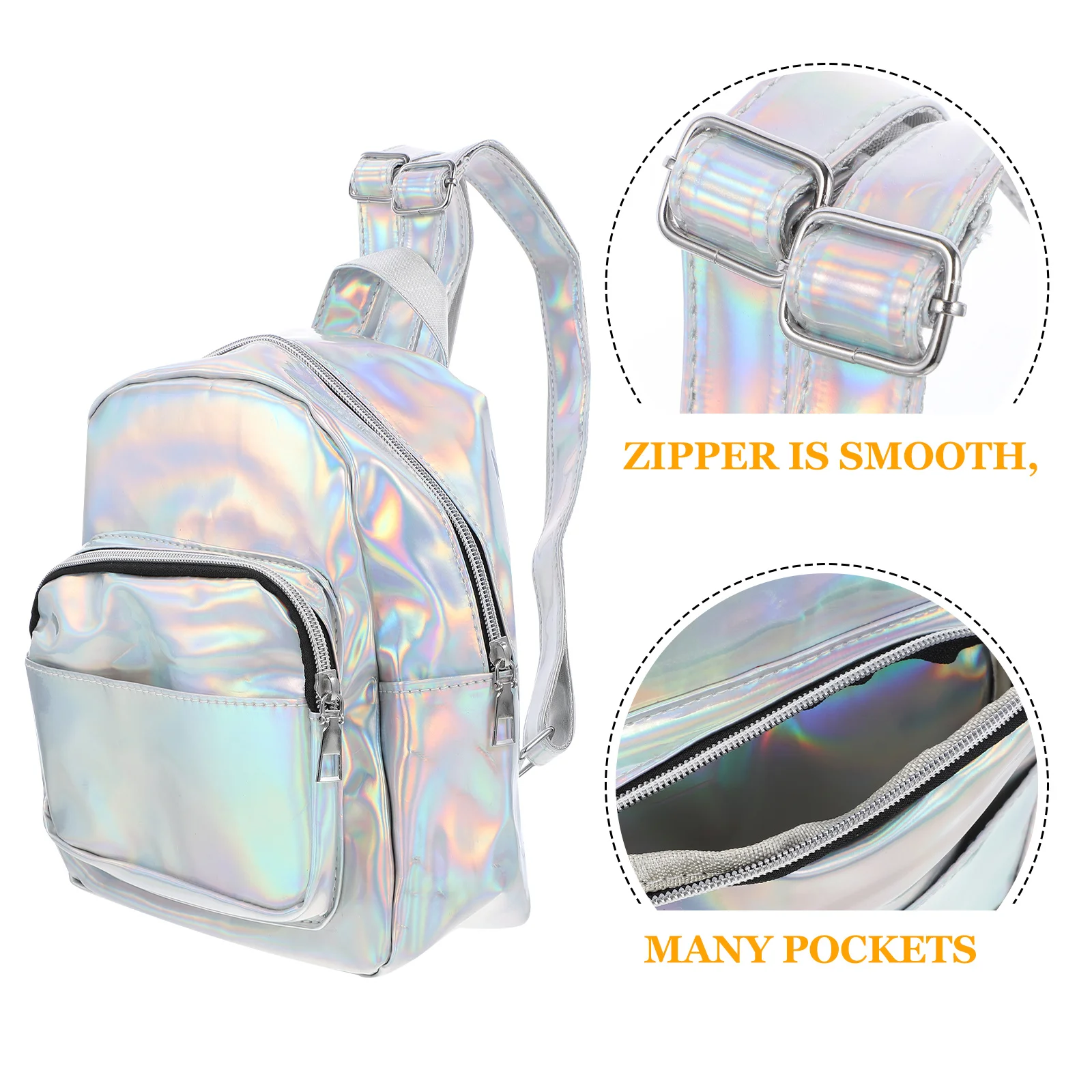 

Glossy Laser Backpack Unicorn Print Fashion Girls Backpack Large Capacity Casual Bookbag for Travel School Daily Use Silver