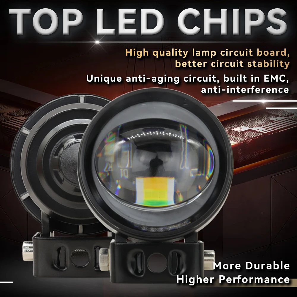 2 Inch Work Lights Motorcycle Headlight Auxiliary Spotlight White Yellow Driving Fog Lamp for 4x4 Off Road Scooter Motorbike