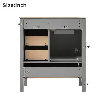 30인치 회색 욕실 세면대 세트 (세면대 포함), 부드럽게 닫히는 문과 3개의 서랍, 탈착식 트레이가 있는 욕실 수납장 8 best sales 욕실 세면대 수납장 - №3