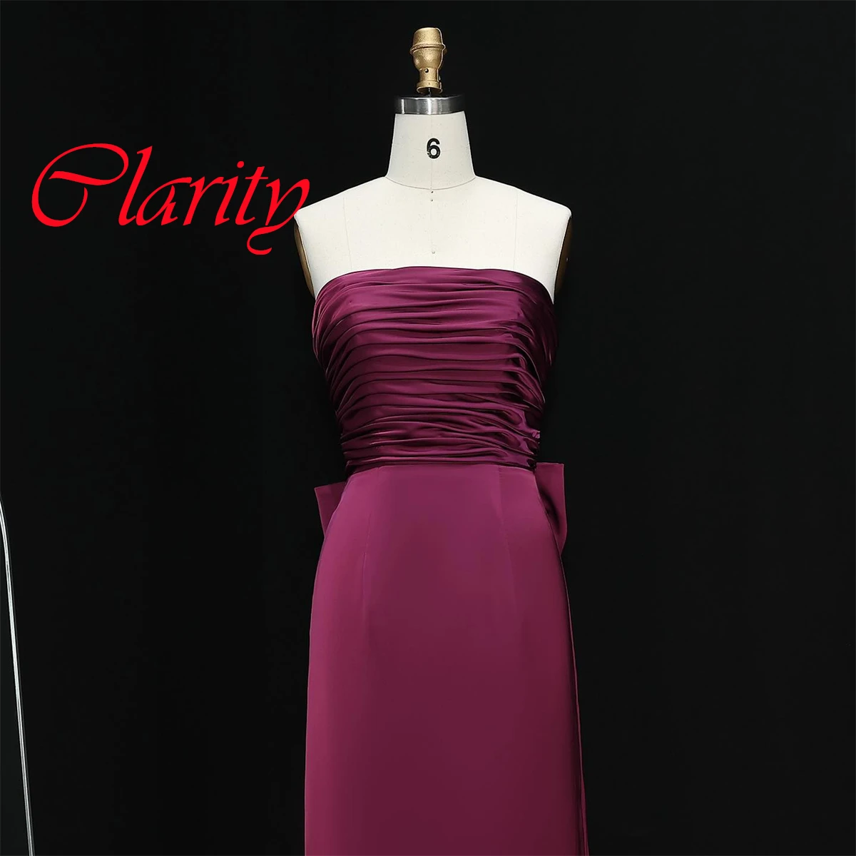 Customized Delicate Dark Purple Satin Evening Dress Exquisite Strapless Long Sleeves Zipper Back Bow Mermaid Homecoming Dress