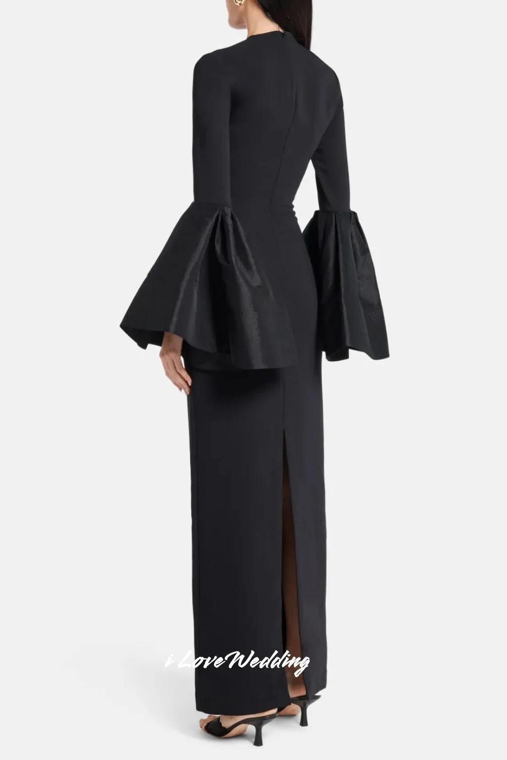 ブラックOネックイブニングドレス2025サテンロングスリーブマーメイドプリーツフロア丈ドレス特別な機会シンプルカスタマイズ