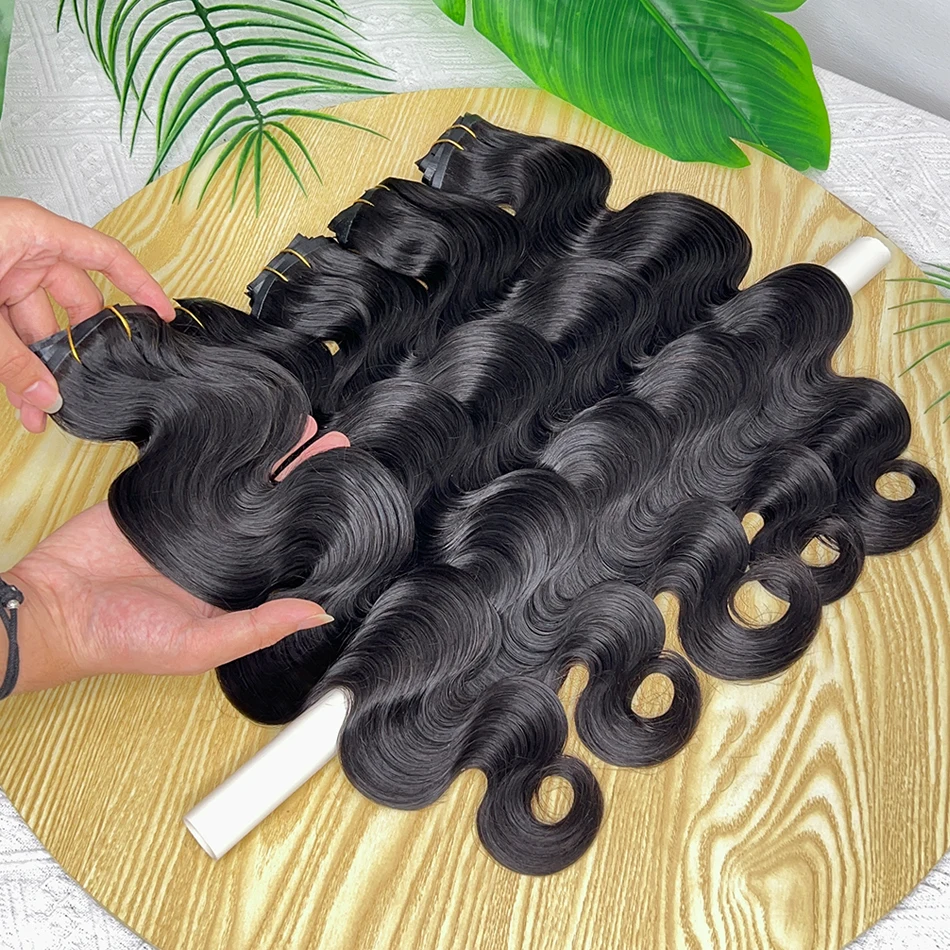 وصلات شعر بشري بمشبك مموج 100 جرام 7 قطع/مجموعة # 1B مشابك لحمة من البولي يوريثان بدون خياطة باللون الأسود الطبيعي في الشعر الفيتنامي #3