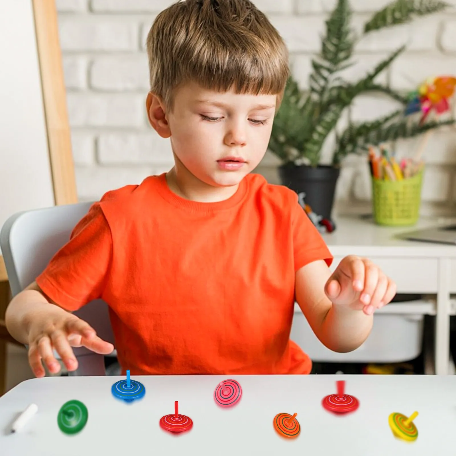 12Pcs Hand Spinning Gyro Wooden Colorful Educational Decompression Kids Game for Children Hand Eye Coordination Fun Play
