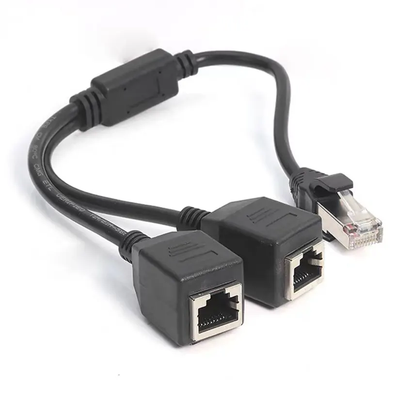 RJ45 Splitter Adapter 1 Male to 2 Female LAN Network Extension Cord Y‑Type Ethernet Port Connector