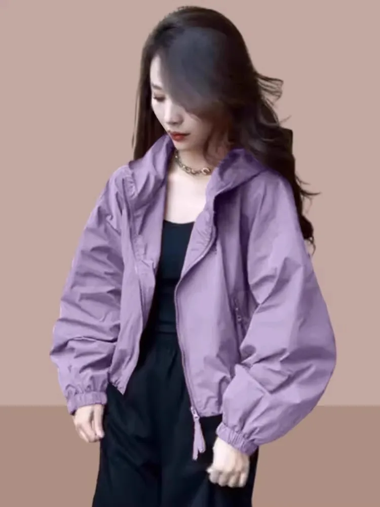 Women's Summer New Ice Silk Thin Sun Protection Clothes Casual Loose Fit Long Sleeve Short Coat with Zipper And Pockets