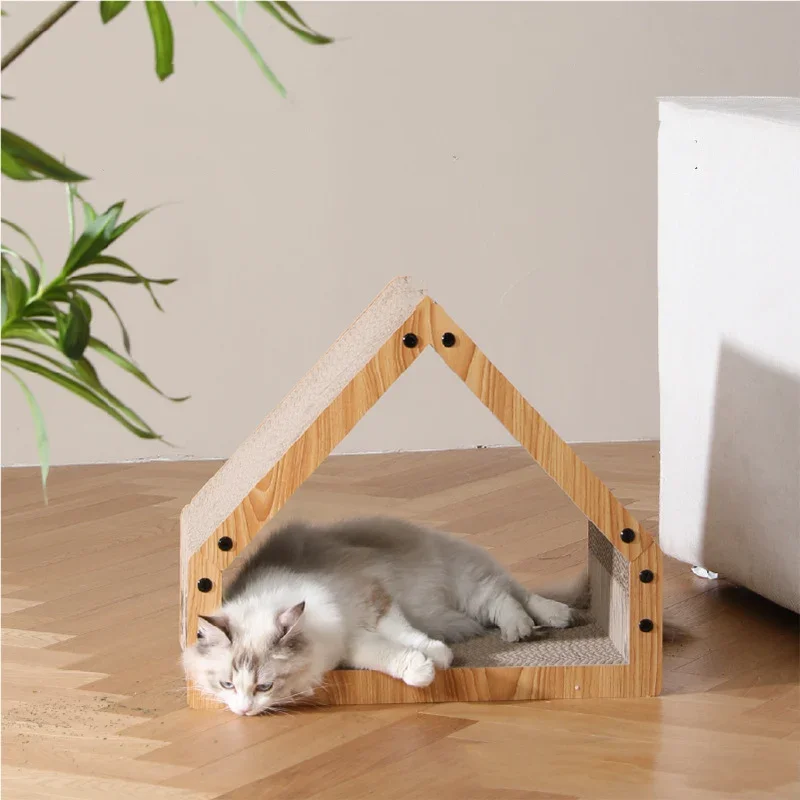 Creative Cabin Shape Vertical Cat Scratching Board Wood Cat Rest Nest Pet Claw Grinder Pet Supplies Cat Toys