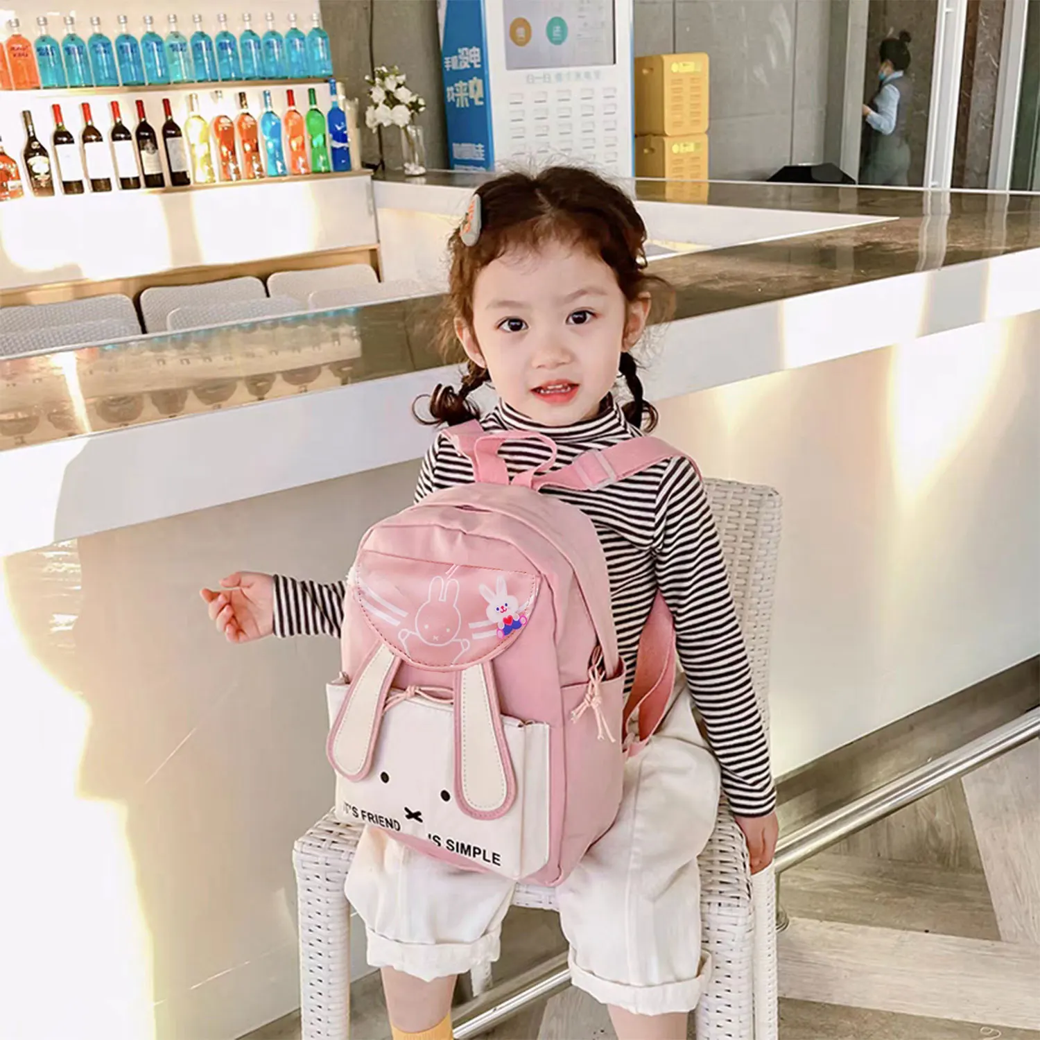 Cute rabbit ears nylon children\'s schoolbag shoulder bag boys and girls fashion cartoon excursion classes