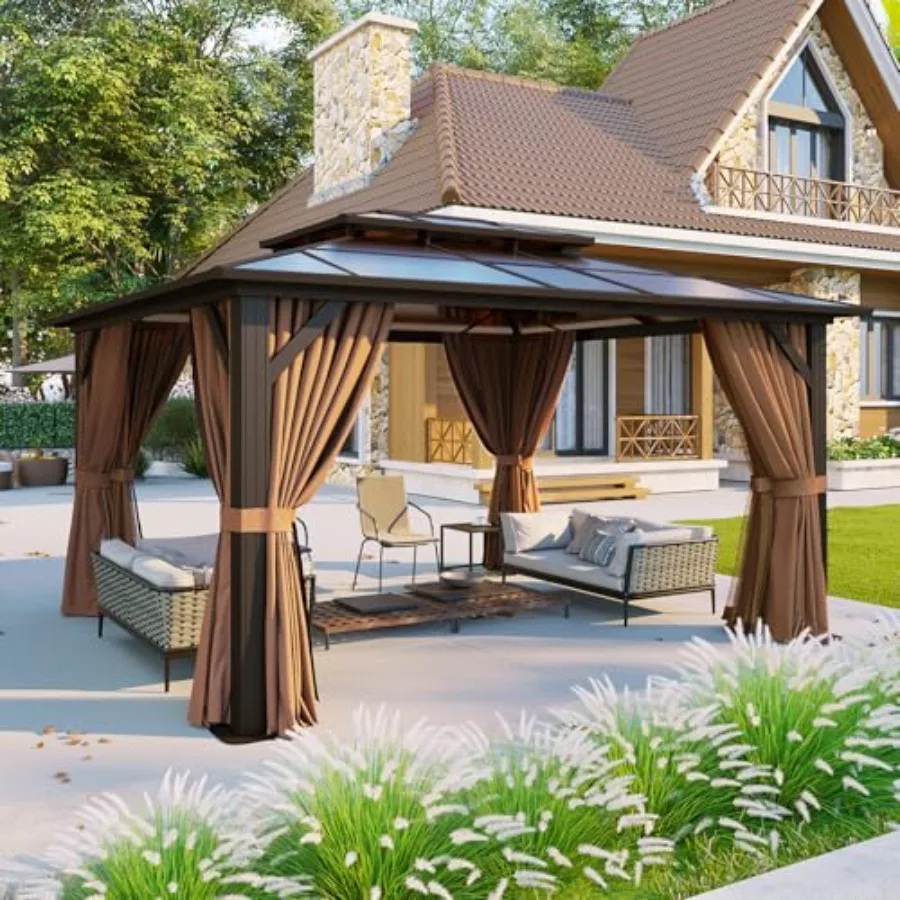 10' Hardtop With Polycarbonate Double Roof For Outdoor Shelter, Polycarbonate, Translucent, Weather-Resistant And Uv-Protected