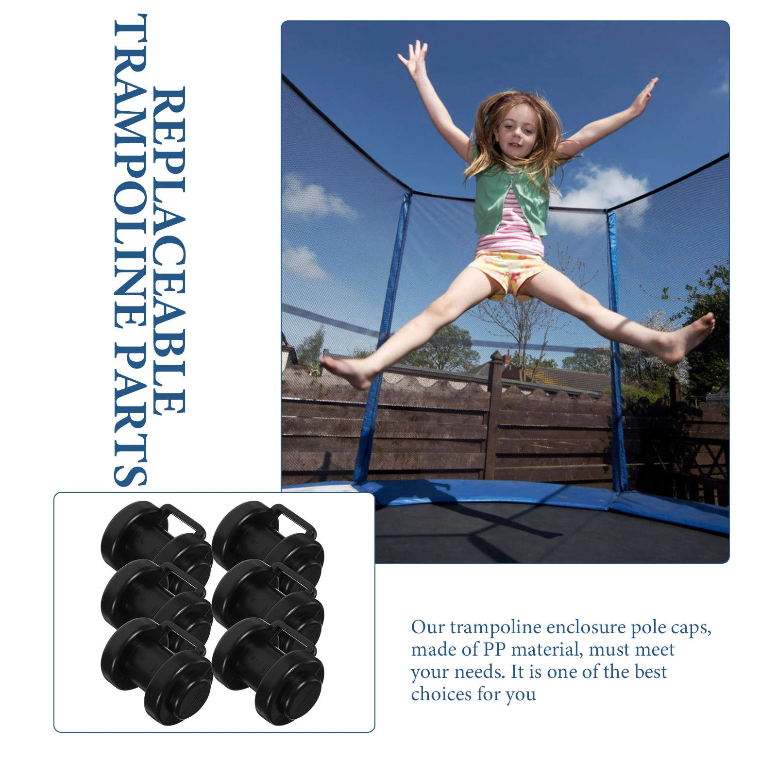 

6Pcs Trampoline Tube Caps Plastic Pole Wear-Resistant Replacement Parts for Safety Net Durable Trampoline Supplies