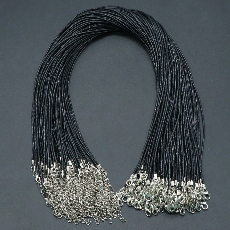 20/50/100pcs 1.5mm Adjustable Black Wax Leather Cord Rope 45cm Length Chain Lobster Clasp DIY Necklace Jewelry  Wholesale