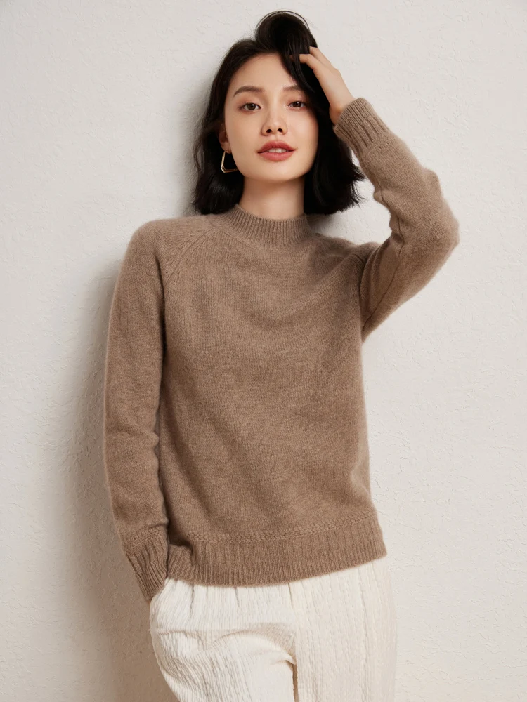 2025 New Luxury Women100% Cashmere Sweater Mockneck Pullover Thickened Highquality Cashmere Knitwear Autumn Winter Clothing Tops