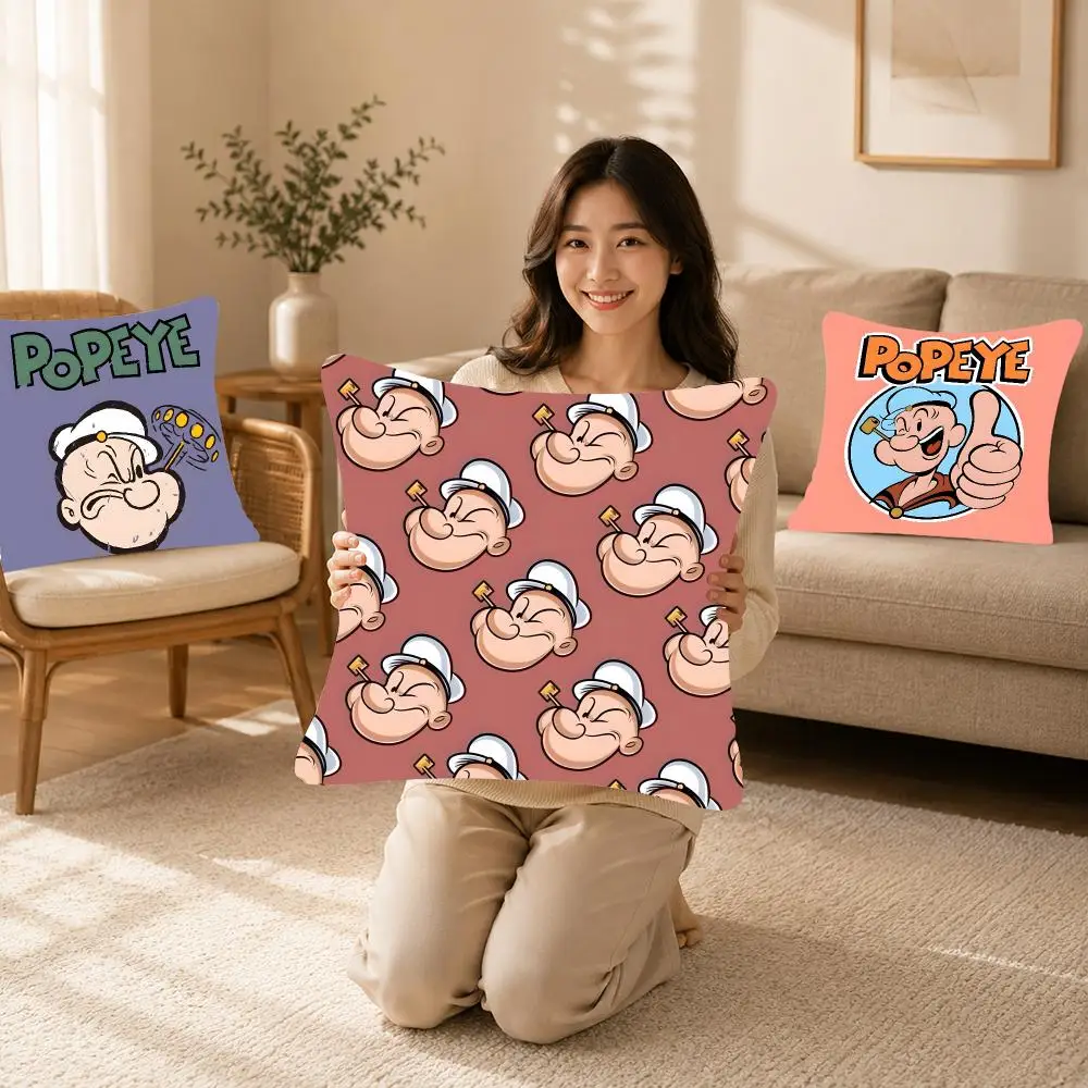 Vintage Cartoon P-Popeye the Sailor Cushion Cover Bedroom bed reading backrest cushion Festive plush holiday Soft plush throw