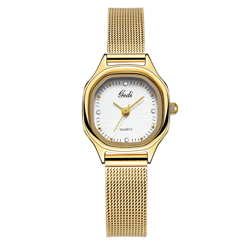 

Часы с сетчатым ремешком из нержавеющей стали, модные тканевые дисковые кварцевые часы, нишевые женские часы высокого класса