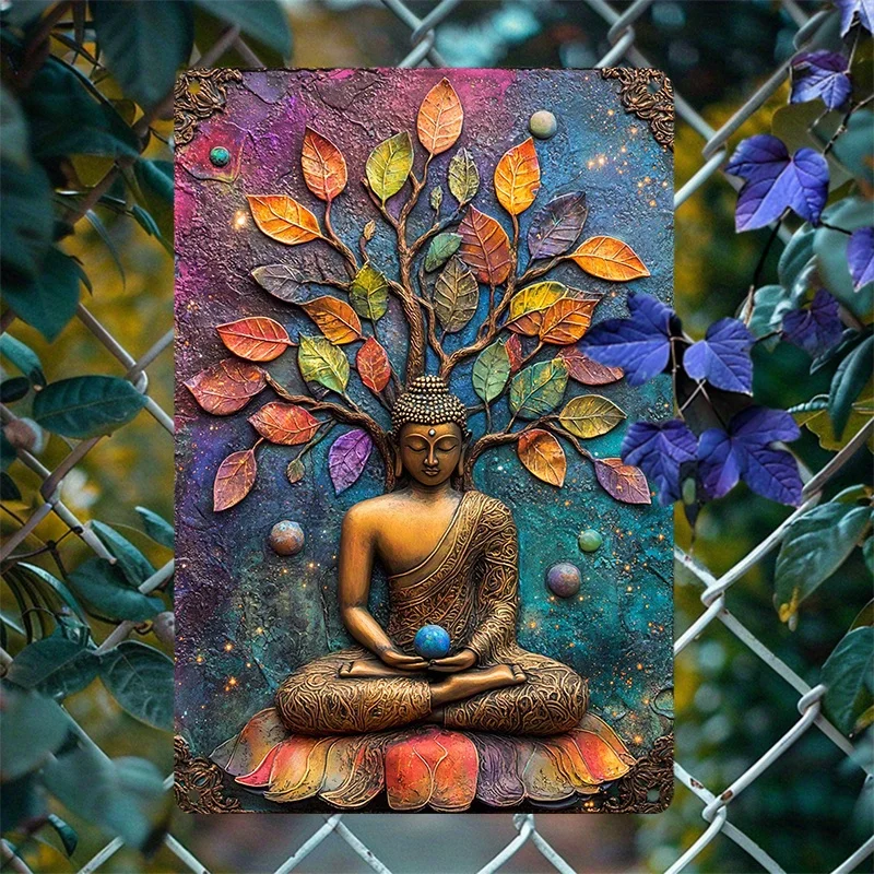 

2D Metal Decoration, Aluminum Wall Art, Metal Tin Sign Buddha Is Meditating Awesome Aluminum Sign, Religious Themed Gift