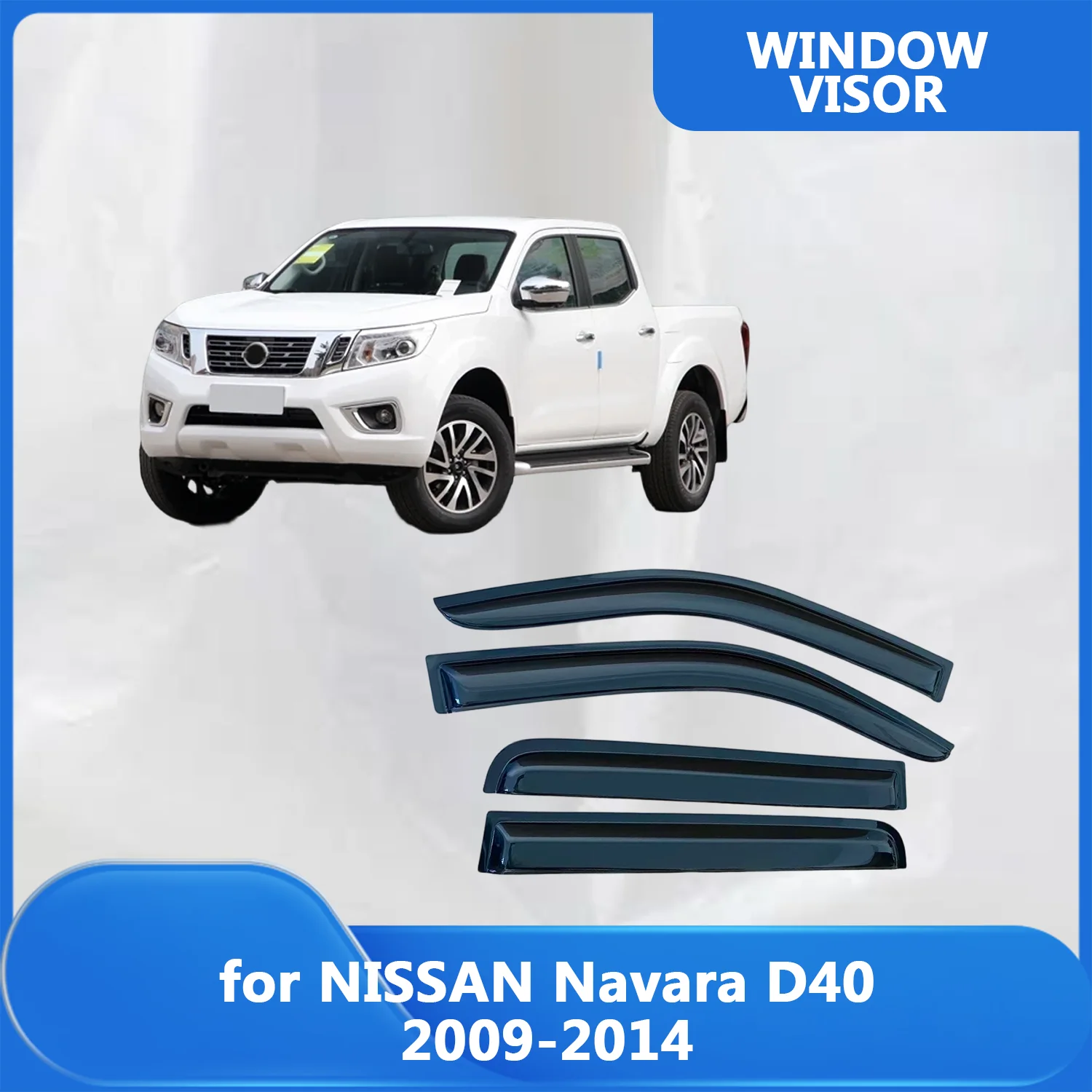 

FOR NISSAN Navara D40 2009-2012 2013 2014 Side Window Visor Rain Guard Side Vent Deflector Weathershield Outside-Mount Tape On