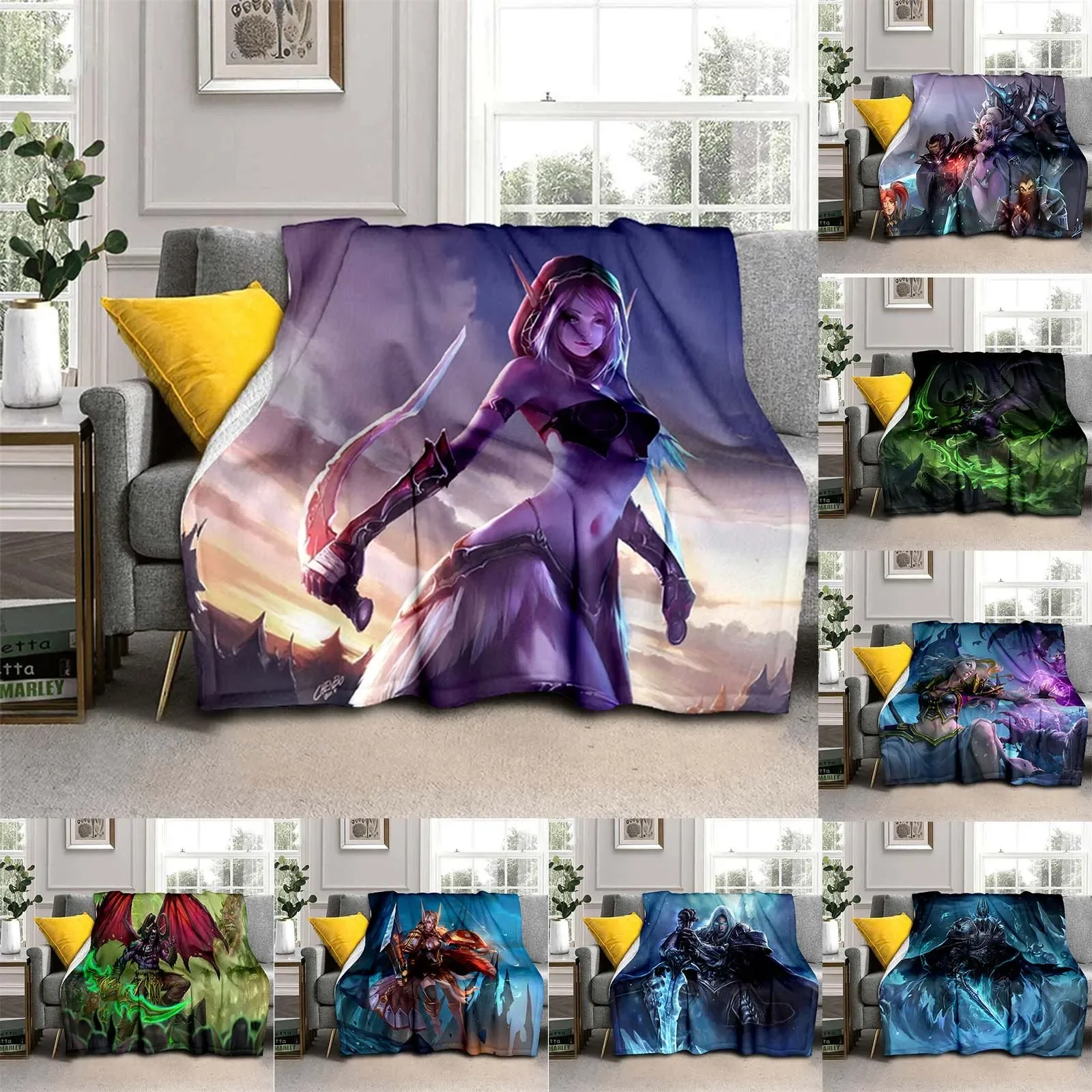 3D World Warcraft Super Burning Beauty Printed Blanket Creativity Super Soft Flannel is Suitable for Sofa or Bed Yoga Blanket