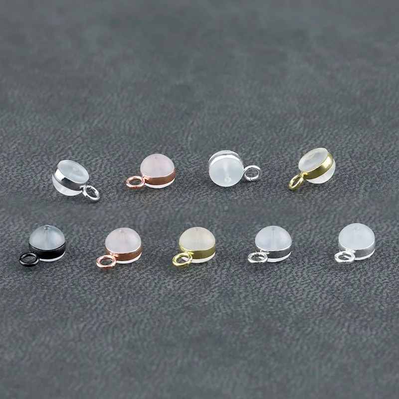 10pcs/lot Ear Back Stoppers with Stainless steel Hanging Ring Hamburger Ear Plugs For Jewelry Making DIY Earring Accessorie