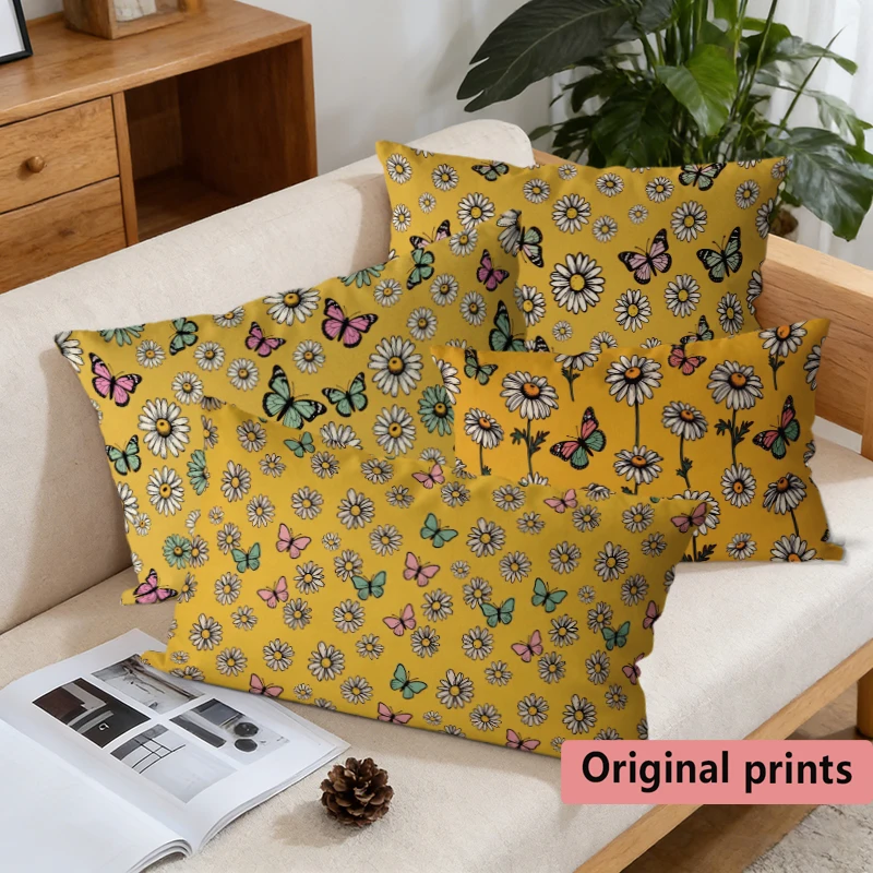 Vintage Daisy Butterfly Pillow Covers Suitable For Sofa Bedroom Car Pillow Cover Cushion Rectangular Back Cushion