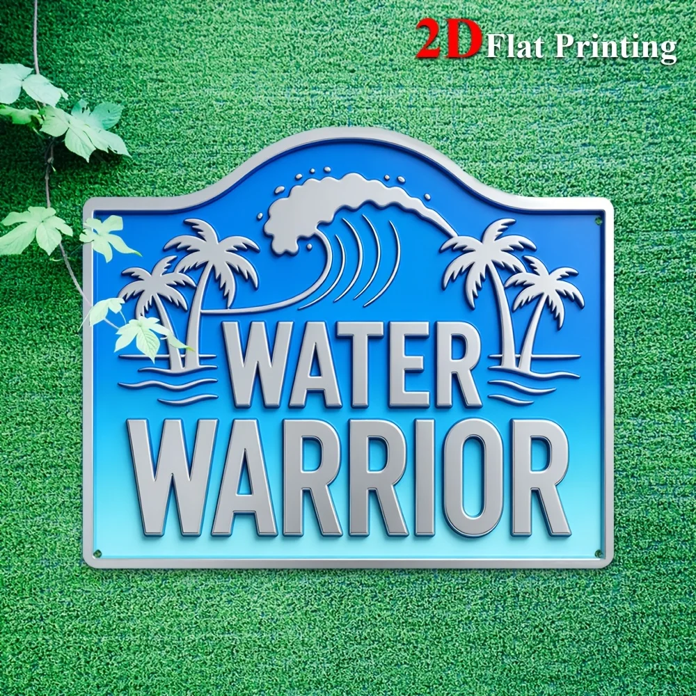 1pc 2D Flat Sign Artwork Showcasing The ' Warrior' Design, Complete With Palm Trees And Waves,Ideal For Decorating A Beach House