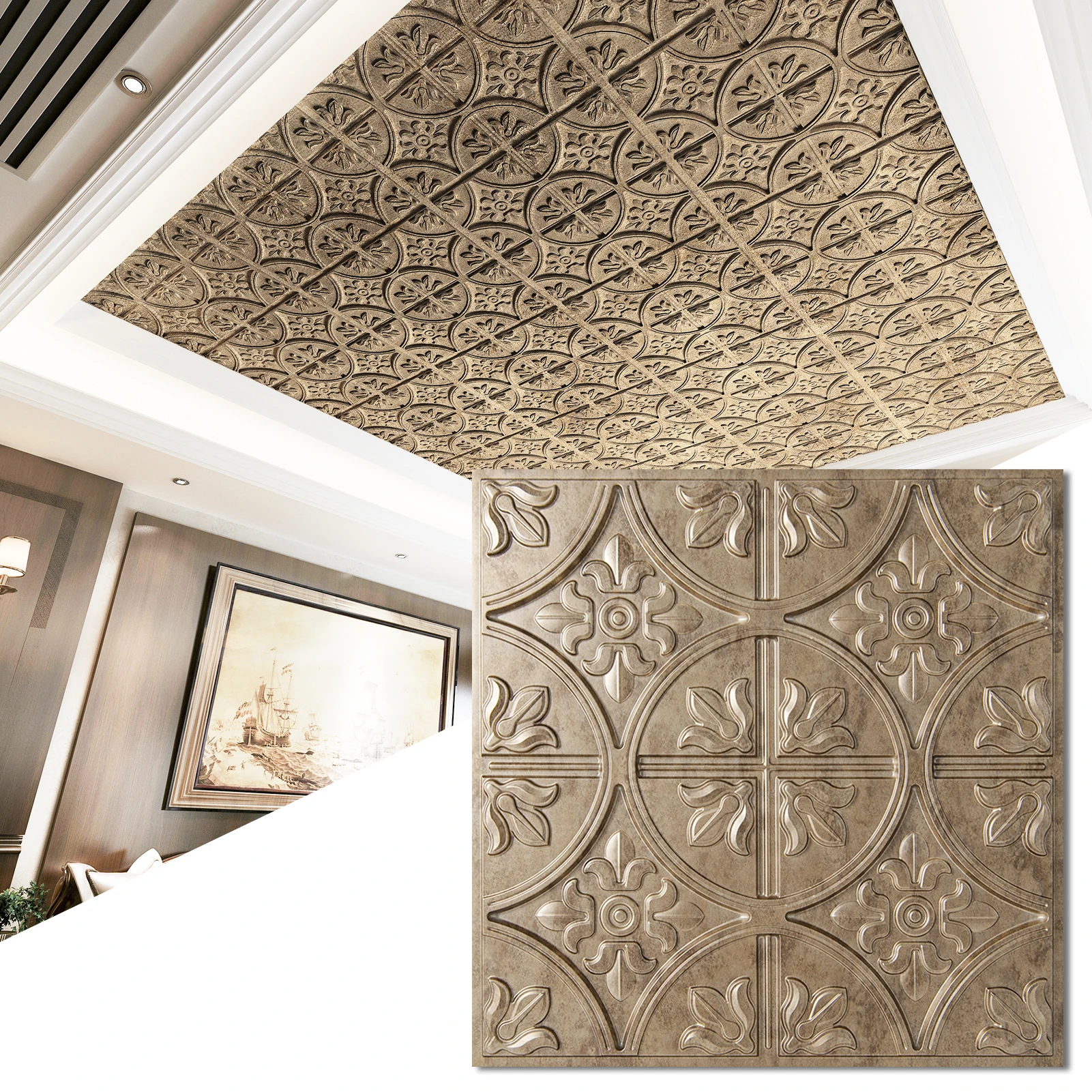 Art3d 2x2 FT dekorative Tropfen-Deckenfliese, aufklebbare PVC-Wandpaneel für Badezimmer, einfache Installation, leicht, wasserdicht