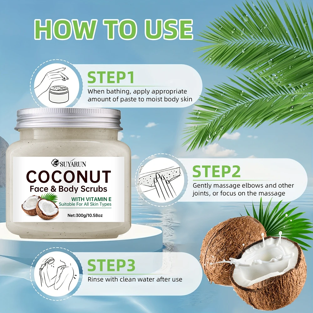 SUYARUN Organic Coconut Sugar Body Scrub Exfoliating & Moisturizing - Natural Spa Care for Soft Skin - 300g.