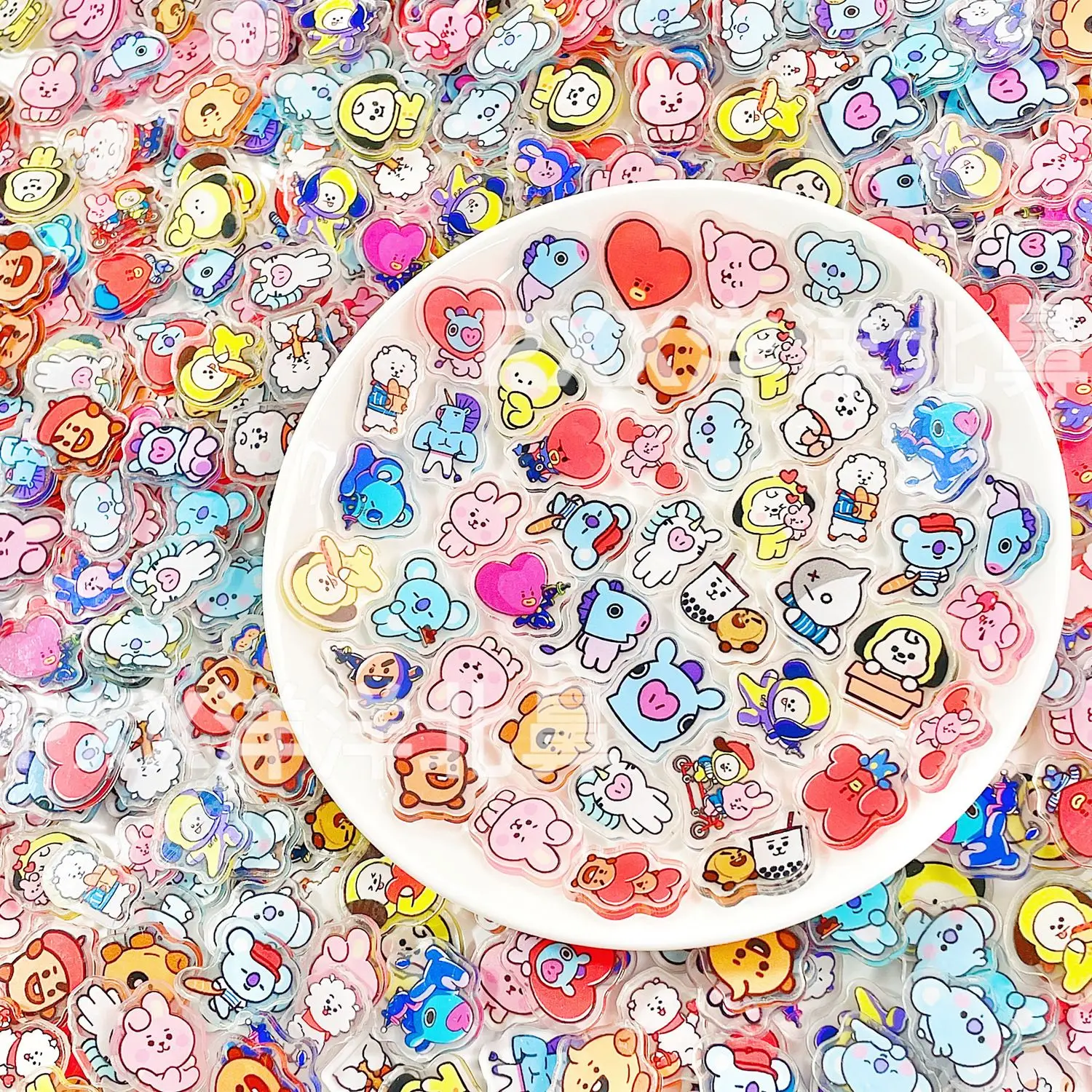 1/2cm 50/100개 BT21 아크릴 미니 조각 DIY 키체인, 헤어핀, 냉장고 자석, 액세서리, 재미있는 만화 선물 재료 썸네일 4