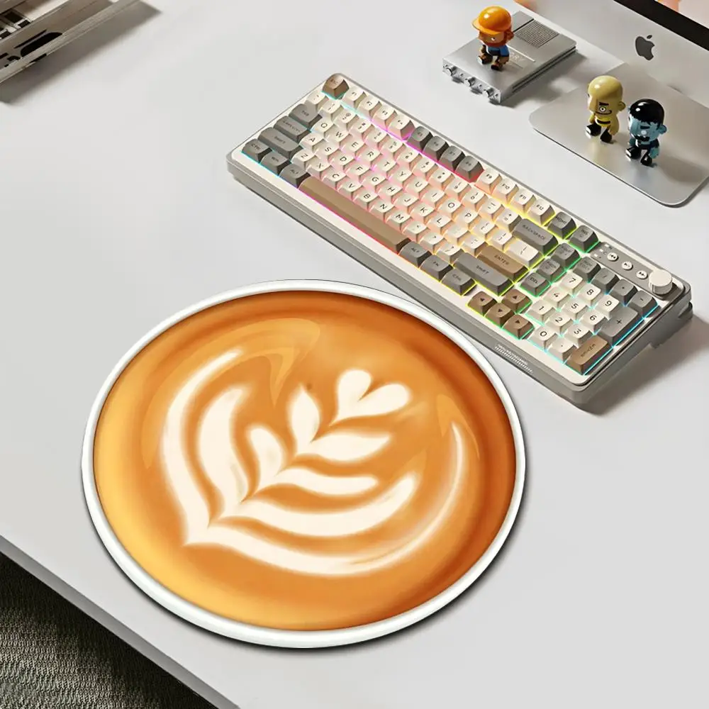 

HYBXAXC Coffee Latte Art Round Mouse Pad Non Slip Rubber Desk Mat for Office Home Laptop Gaming Decor