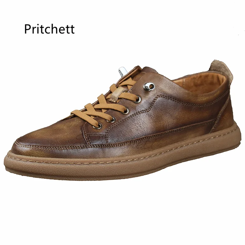 Brown Green Men's Casual Shoes Retro Hand-Polished Leather Shoes British Style Board Shoes Sports Men's Tendon Sole Work Shoes