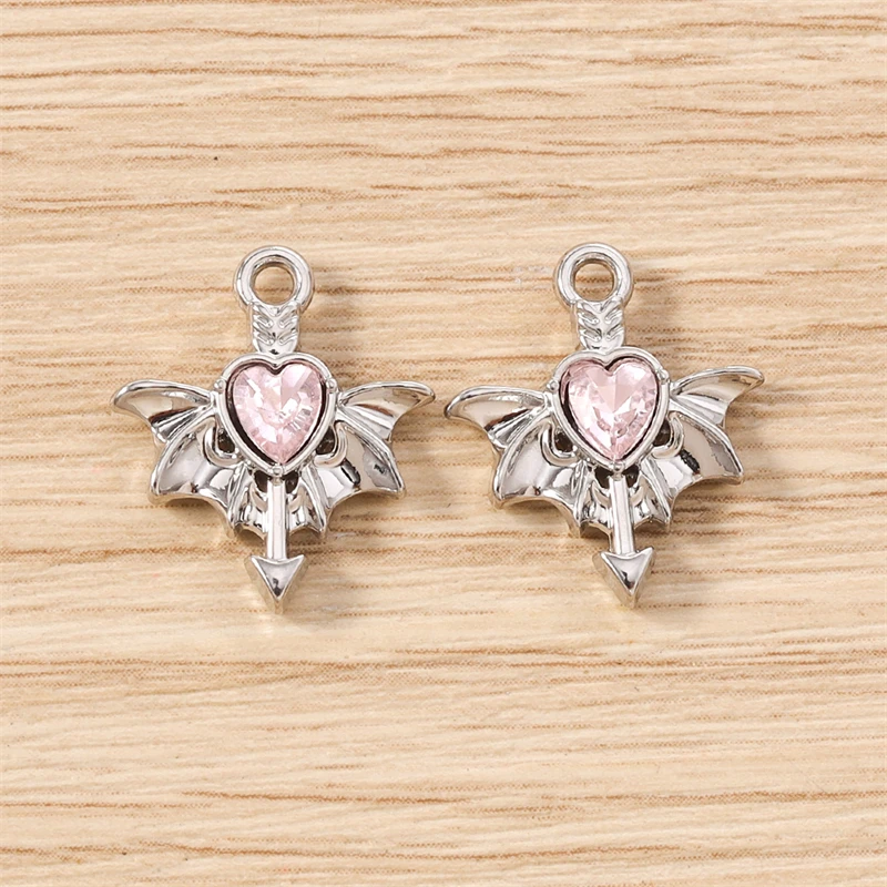 5 Stück 15 x 17 mm niedliche Kristall-Metall-Herz-Flügel-Charms-Anhänger für die Herstellung von Halsketten, Ohrringen, Armbändern, DIY-Handwerk, Schmuckzubehör – Detail 10