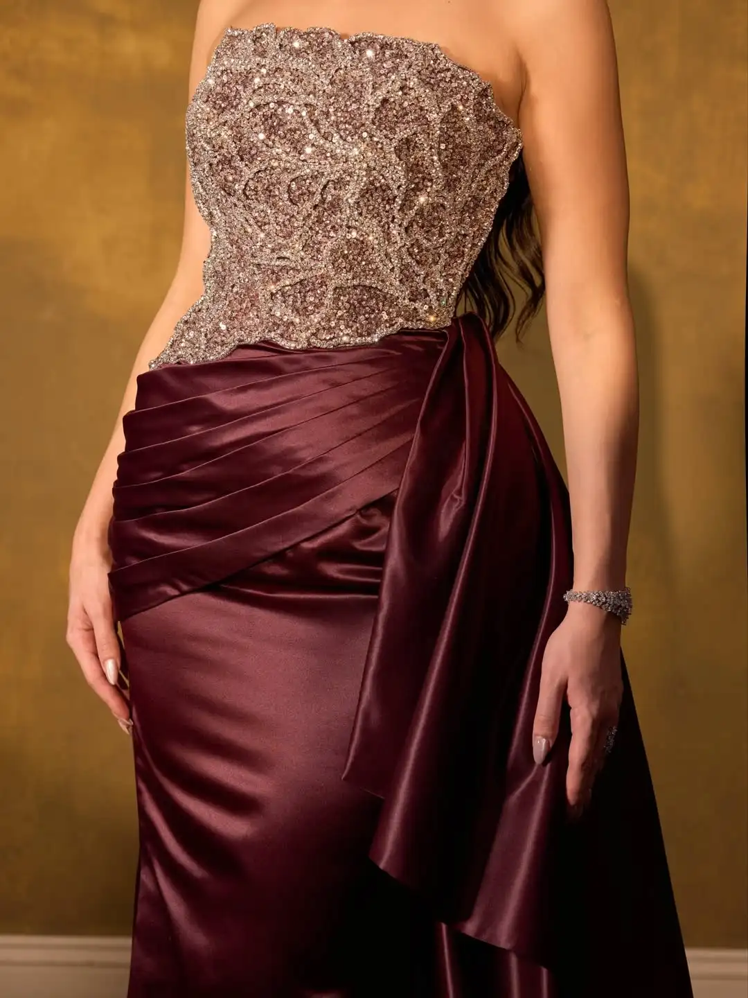 Ofherown бордовое вечернее платье без бретелек ручной работы с рюшами из бисера атласное платье русалки вечернее платье для выпускного вечера для женщин выпускной гала-вечеринка