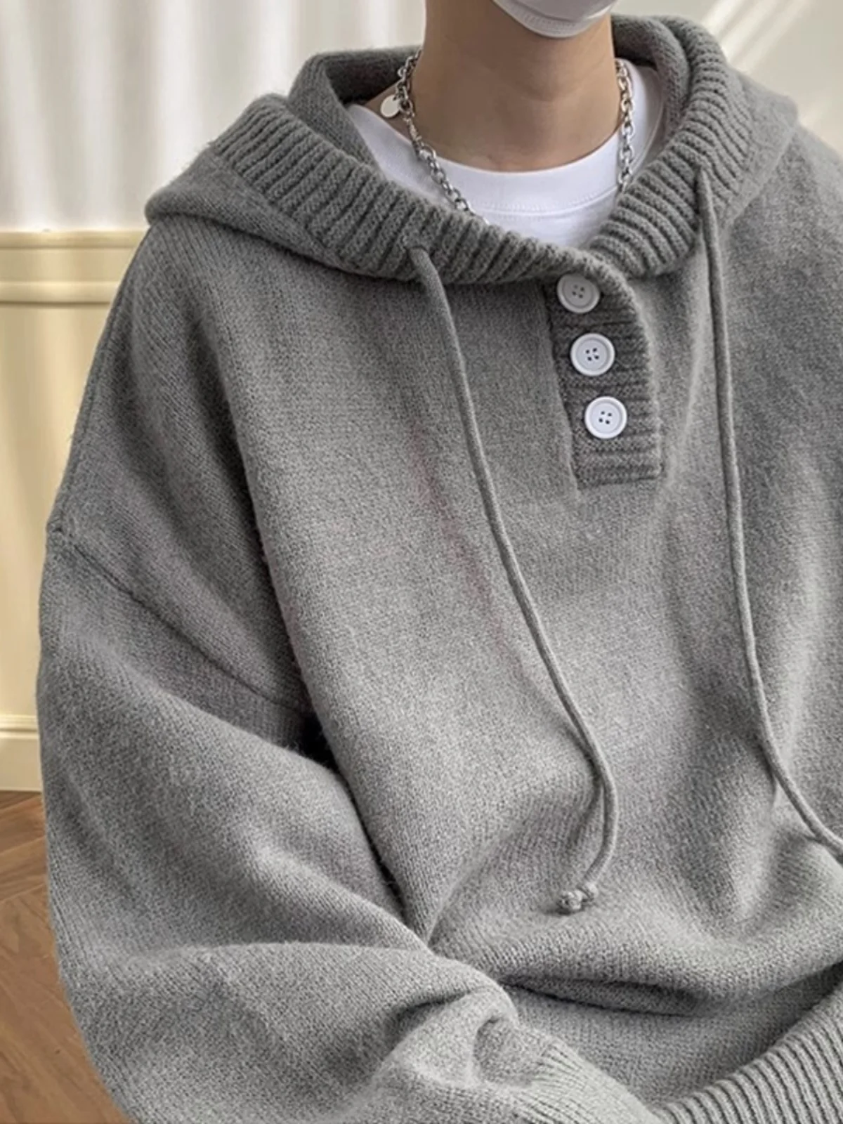 

Мужская толстовка-худи оверсайз 300 Pou, осенне-зимняя, повседневная, свободного кроя, вязаная, универсальная, в американском стиле, с длинным рукавом