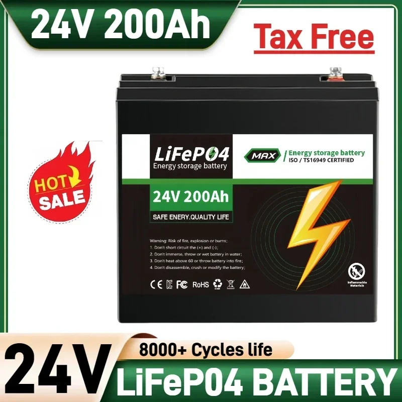 

New Original 24V LiFePO4 Battery, 100Ah 150Ah 200Ah, 8000+ Cycle Life, For Solar Boat, RV, Golf Cart, Wheelchairs, Tax Free