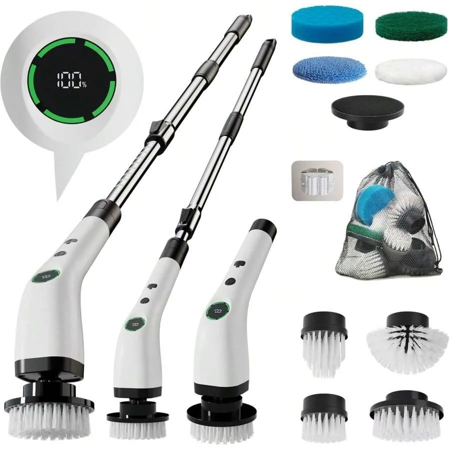

【New style】Electric Spin Scrubber, Cordless Cleaning Brush Scrubber For Home, 9 Replaceable Brush Heads-90M Work Time, 3 Adjust