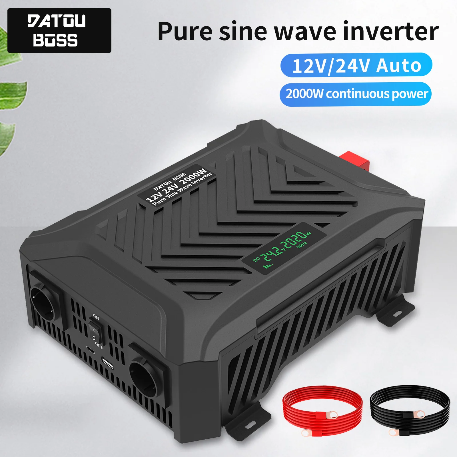 

DATOUBOSS Pure Sine Sine Inverter Auto Switching DC12V-DC24V to AC220V Continuous Power 2000W High Efficiency Car Inverter